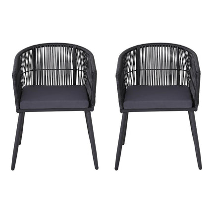 Gardeon 2PC Outdoor Dining Chairs Wicker Chair Patio Furniture Garden Steel Black.