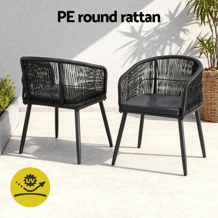 Gardeon 2PC Outdoor Dining Chairs Wicker Chair Patio Furniture Garden Steel Black.