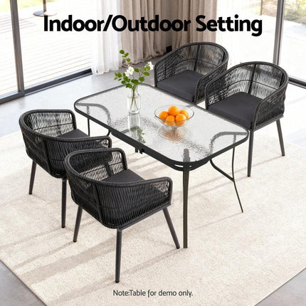 Gardeon 2PC Outdoor Dining Chairs Wicker Chair Patio Furniture Garden Steel Black.