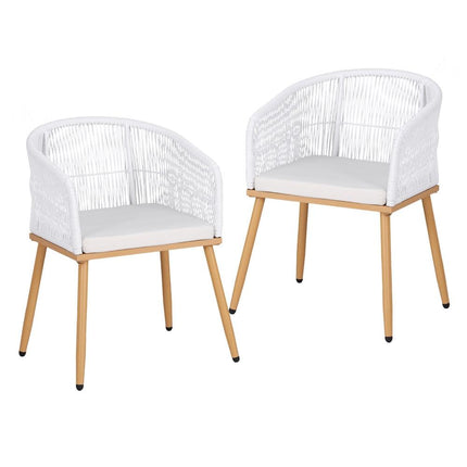 Gardeon 2PC Outdoor Dining Chairs Wicker Chair Patio Furniture Garden Steel White.