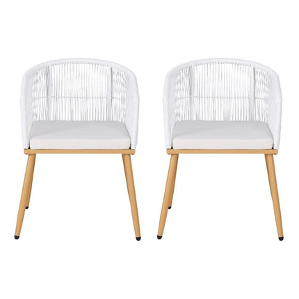 Gardeon 2PC Outdoor Dining Chairs Wicker Chair Patio Furniture Garden Steel White.