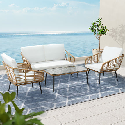 Gardeon 4-Piece Outdoor Sofa Set Rattan Lounge Setting Table Chairs.