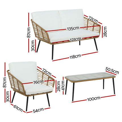 Gardeon 4-Piece Outdoor Sofa Set Rattan Lounge Setting Table Chairs.