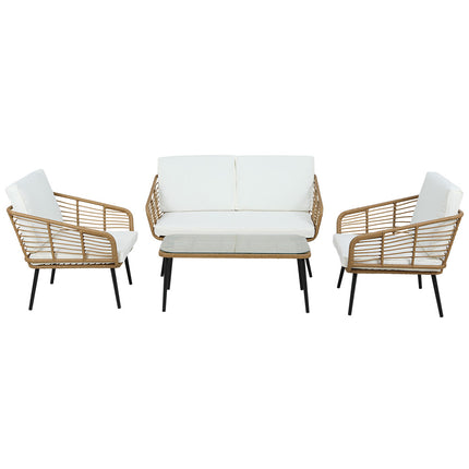 Gardeon 4-Piece Outdoor Sofa Set Rattan Lounge Setting Table Chairs.