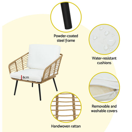 Gardeon 4-Piece Outdoor Sofa Set Rattan Lounge Setting Table Chairs.