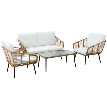 Gardeon 4-Piece Outdoor Sofa Set Rattan Lounge Setting Table Chairs.