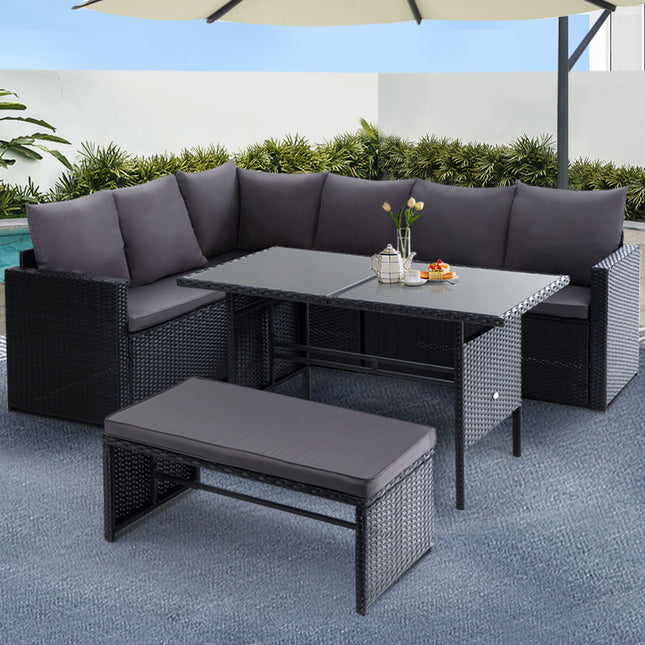 Gardeon Outdoor Furniture Dining Setting Sofa Set Lounge Wicker 8 Seater Black.