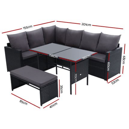 Gardeon Outdoor Furniture Dining Setting Sofa Set Lounge Wicker 8 Seater Black.