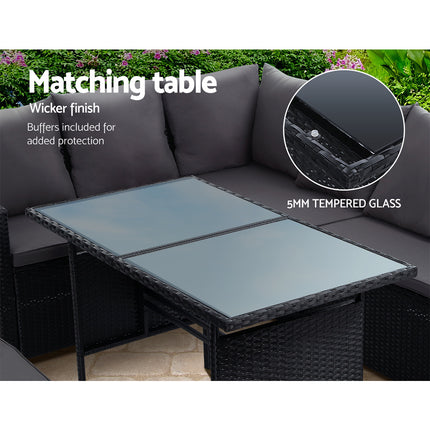 Gardeon Outdoor Furniture Dining Setting Sofa Set Lounge Wicker 8 Seater Black.