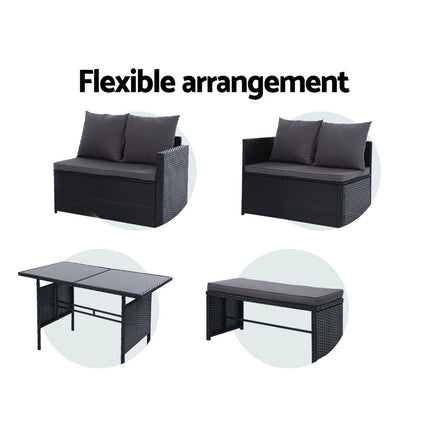 Gardeon Outdoor Furniture Dining Setting Sofa Set Lounge Wicker 8 Seater Black.