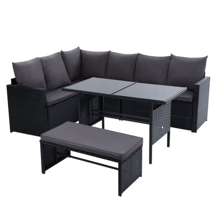 Gardeon Outdoor Furniture Dining Setting Sofa Set Lounge Wicker 8 Seater Black.