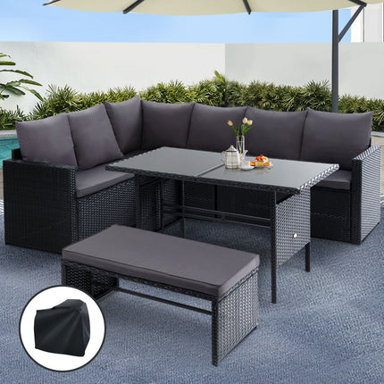 Gardeon Outdoor Dining Set Sofa Lounge Setting Chairs Table Bench Black Cover.