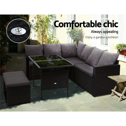 Gardeon Outdoor Dining Set Sofa Lounge Setting Chairs Table Bench Black Cover.