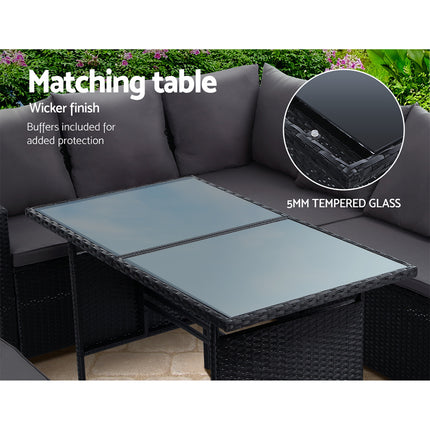 Gardeon Outdoor Dining Set Sofa Lounge Setting Chairs Table Bench Black Cover.