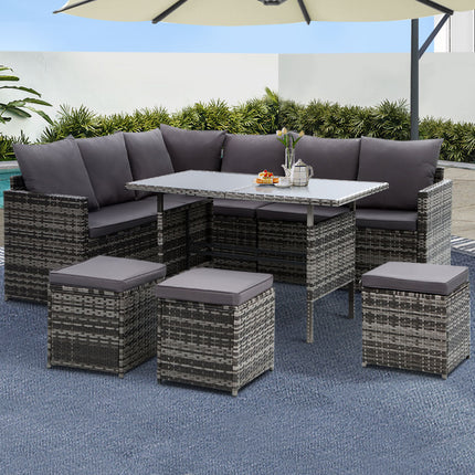 Gardeon Outdoor Furniture Dining Setting Sofa Set Lounge Wicker 9 Seater Mixed Grey.