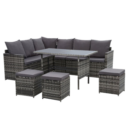 Gardeon Outdoor Furniture Dining Setting Sofa Set Lounge Wicker 9 Seater Mixed Grey.