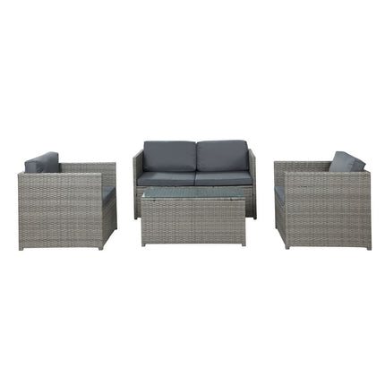 Gardeon 4-Piece Outdoor Sofa Set Wicker Couch Lounge Setting Grey.