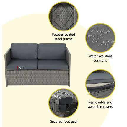 Gardeon 4-Piece Outdoor Sofa Set Wicker Couch Lounge Setting Grey.