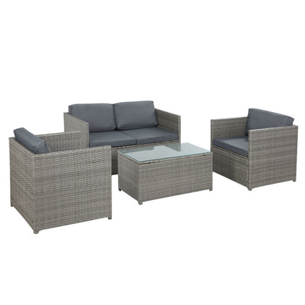 Gardeon 4-Piece Outdoor Sofa Set Wicker Couch Lounge Setting Grey.
