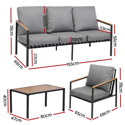 Gardeon 5 Seater Outdoor Sofa Set 4PCS Table Chair Garden Bench Patio Furniture.