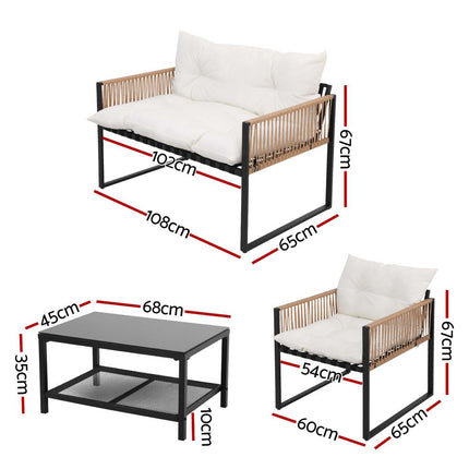 Gardeon 4 Seater Outdoor Sofa Set 4PCS Table Chair Set Garden Patio Furniture.