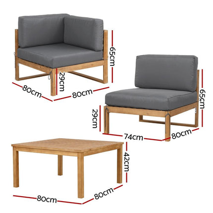 Gardeon 4-Piece Outdoor Sofa Set Wooden Couch Lounge Setting 5PCS.