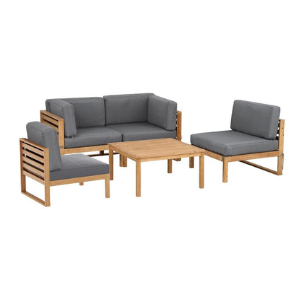 Gardeon 4-Piece Outdoor Sofa Set Wooden Couch Lounge Setting 5PCS.