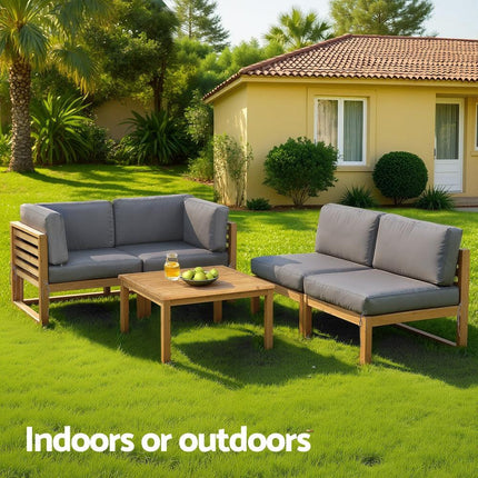 Gardeon 4-Piece Outdoor Sofa Set Wooden Couch Lounge Setting 5PCS.
