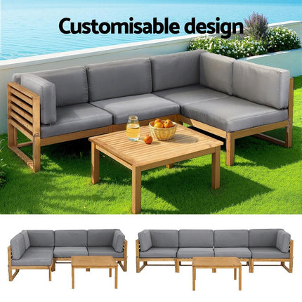 Gardeon 4-Piece Outdoor Sofa Set Wooden Couch Lounge Setting 5PCS.
