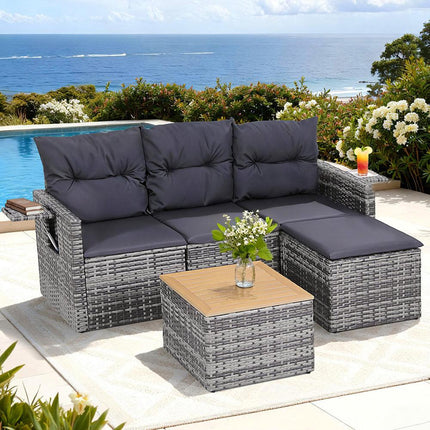 Gardeon 5 Pieces Outdoor Sofa Set 4-Seater Grey Rattan Patio Furniture Table and Chair Setting.