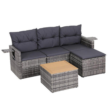 Gardeon 5 Pieces Outdoor Sofa Set 4-Seater Grey Rattan Patio Furniture Table and Chair Setting.
