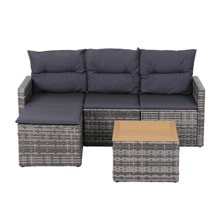 Gardeon 5 Pieces Outdoor Sofa Set 4-Seater Grey Rattan Patio Furniture Table and Chair Setting.