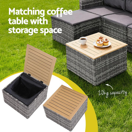 Gardeon 5 Pieces Outdoor Sofa Set 4-Seater Grey Rattan Patio Furniture Table and Chair Setting.