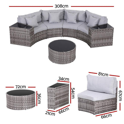 Gardeon 4 Seater Outdoor Sofa Set 7PCS Table Chair Set Garden Rattan Patio Furniture.