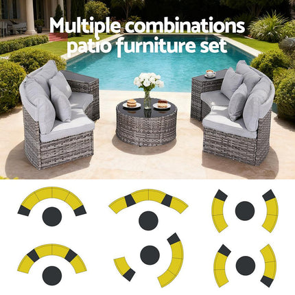 Gardeon 4 Seater Outdoor Sofa Set 7PCS Table Chair Set Garden Rattan Patio Furniture.