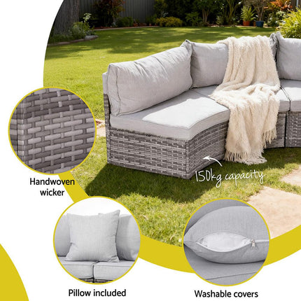 Gardeon 4 Seater Outdoor Sofa Set 7PCS Table Chair Set Garden Rattan Patio Furniture.