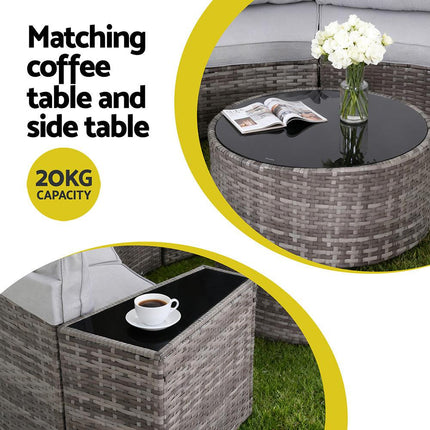 Gardeon 4 Seater Outdoor Sofa Set 7PCS Table Chair Set Garden Rattan Patio Furniture.