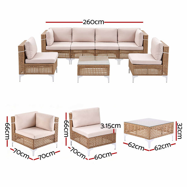 Gardeon 6 Seater Outdoor Sofa Set 7PCS Table Chair Set Garden Rattan Patio Furniture.