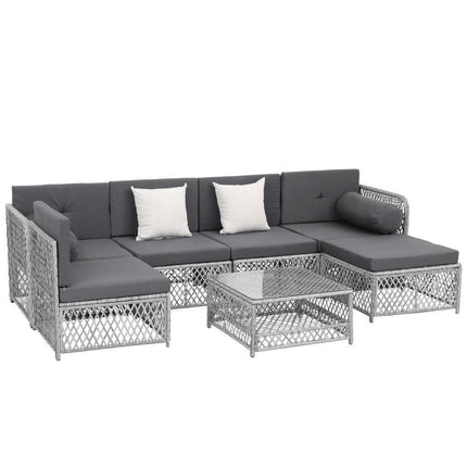 Gardeon 6 Seater Outdoor Sofa Set 7PCS Table Chair Set Garden Rattan Patio Furniture.