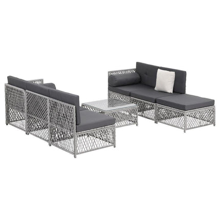 Gardeon 6 Seater Outdoor Sofa Set 7PCS Table Chair Set Garden Rattan Patio Furniture.