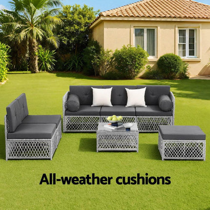Gardeon 6 Seater Outdoor Sofa Set 7PCS Table Chair Set Garden Rattan Patio Furniture.