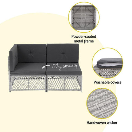 Gardeon 6 Seater Outdoor Sofa Set 7PCS Table Chair Set Garden Rattan Patio Furniture.