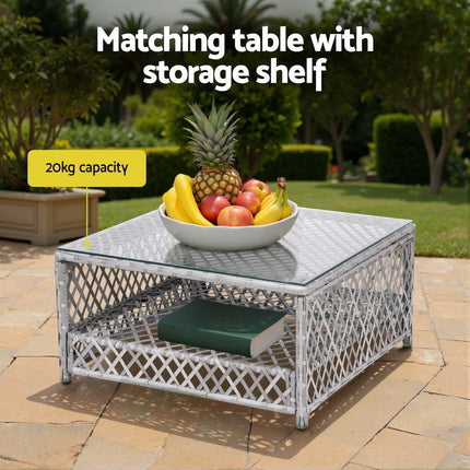 Gardeon 6 Seater Outdoor Sofa Set 7PCS Table Chair Set Garden Rattan Patio Furniture.