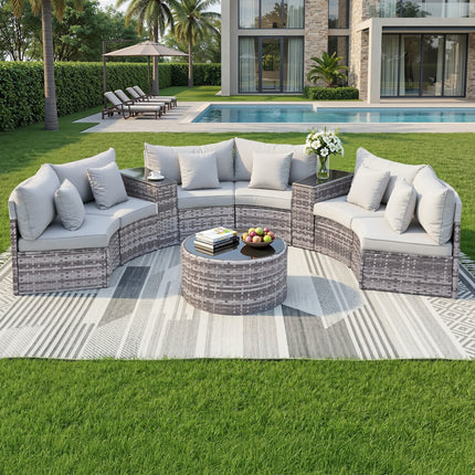 Gardeon 6 Seater Outdoor Sofa Set 9PCS Table Chair Set Garden Rattan Patio Furniture.