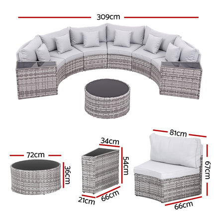 Gardeon 6 Seater Outdoor Sofa Set 9PCS Table Chair Set Garden Rattan Patio Furniture.