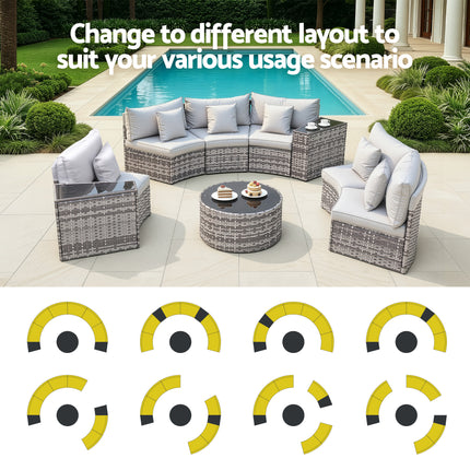 Gardeon 6 Seater Outdoor Sofa Set 9PCS Table Chair Set Garden Rattan Patio Furniture.