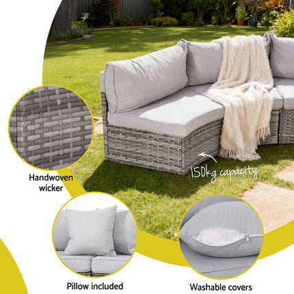 Gardeon 6 Seater Outdoor Sofa Set 9PCS Table Chair Set Garden Rattan Patio Furniture.
