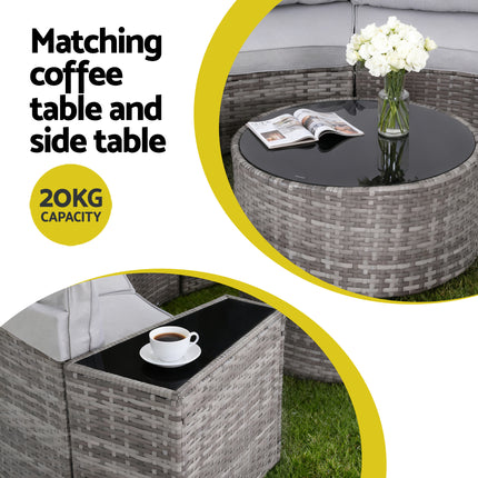 Gardeon 6 Seater Outdoor Sofa Set 9PCS Table Chair Set Garden Rattan Patio Furniture.