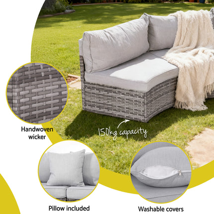 Gardeon 2 PCS Outdoor Sofa Set Rattan Modular Chair Garden Patio Furniture Grey.