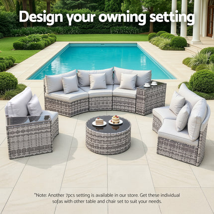 Gardeon 2 PCS Outdoor Sofa Set Rattan Modular Chair Garden Patio Furniture Grey.